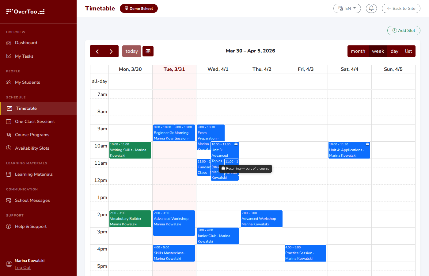 Teacher Timetable
